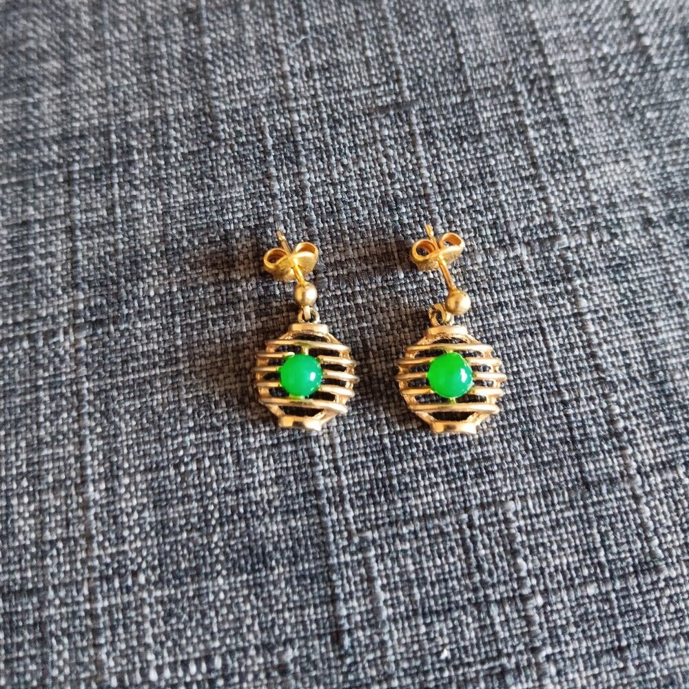 Dainty vintage gold and green colored earrings for pierced ears